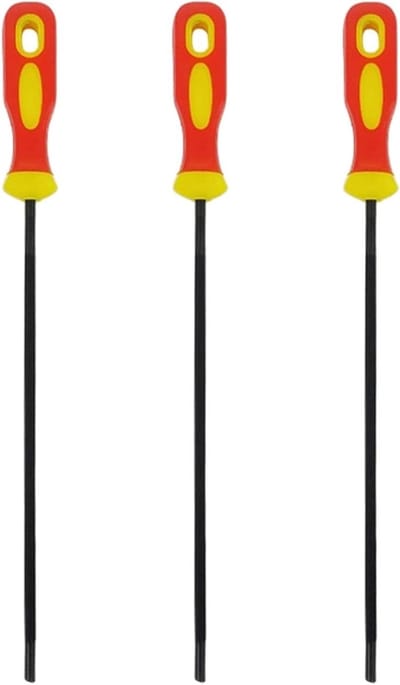 Kettingzaagvijl set van 3, 5,5 mm ronde kettingzaagslijpervijlen met kunststof handvat voor kettingzaagslijpen en onderhoud, en 7/32 vijl