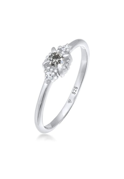 Elli PREMIUM - Ring - Dames Solitaire Ring Salt-Pepper met diamant (0.11 ct.) en topaas edelsteen in 925 Sterling Zilver - Dames