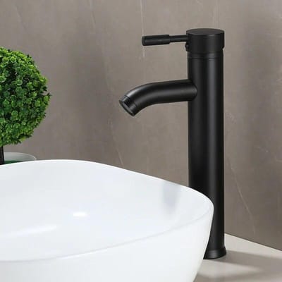Robinet de salle de bain noir de style minimaliste, mitigeur d'eau chaude et froide, robinets de lavabo en acier inoxydable G3/8 black