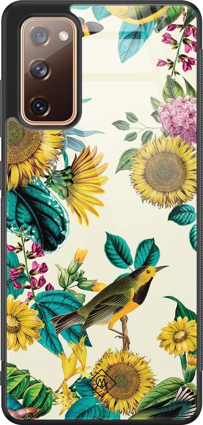 Casimoda® hoesje - Geschikt voor Samsung Galaxy S20 FE - Zonnebloemen / Bloemen - Luxe Hard Case Zwart - Backcover telefoonhoesje - Geel