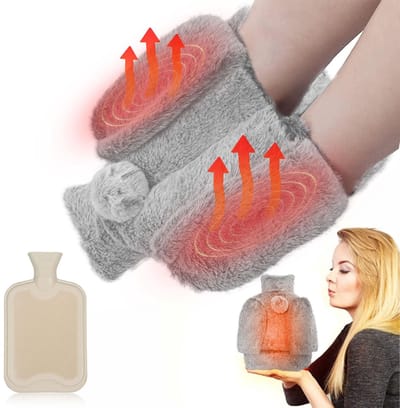 Dailygoods- Warmwaterkruik 2 Liter met Zachte Pluche Hoes - Voetwarmer/Handwarmer - Antislipzool - Warmwaterkruikzakje - Duurzaam - Pijnverlichting - Warmwaterfles
