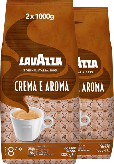 Lavazza Crema e Aroma Koffiebonen - Koffie Blend van Robusta en Arabica Bonen - Intensiteit 8/10 - 2 x 1 kg