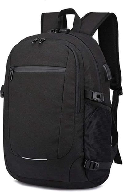 Laptoprugzak met USB-oplaadpoort en hoofdtelefoon, Jack rugzak met basketbalnet, waterdichte reis-schooltas (zwart), zwart 1, 15.6 inches