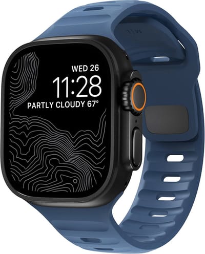 Stravo Outdoor Siliconen Sport bandje - Geschikt voor Apple Watch 46mm (Series 10/11), 45mm (Series 7/8/9), 44mm (Series 4/5/6, SE 1/2/3), 42mm (Series 1/2/3), 49mm (Ultra 1/2/3) - Waterproof heavy duty silicone Horlogebandje - Navy