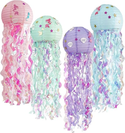 Kleurrijke Jellyfish Lantaarns voor Kinderfeestjes - 4 Stuks Zeemeermin Lampionnen voor Ocean Themapartijen, Verjaardagen en Bruiloften