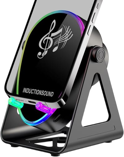 KZQ Telefoonhouder - Luidspreker met telefoonsensor - Bluetooth-luidspreker - 180 graden draaibare stereoversterker met verlichting - Draadloze luidspreker met oplader - Verjaardagscadeau - Geschikt voor mannen, vrouwen, tieners en volwassenen