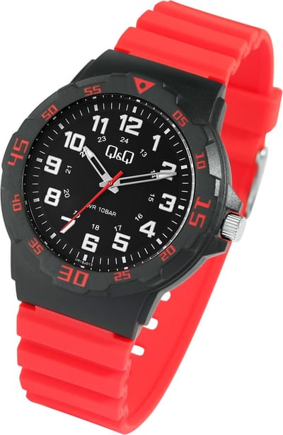 Q&Q-Horloge-Unisex-Kunstof-Analoog-Waterdicht-10BAR-Rood/Zwart-Kunstof