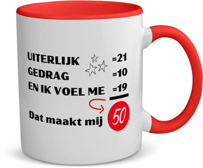Akyol - 50 jaar sarah en abraham cadeau - koffiemok - theemok - rood - Hoera 50 jaar - 50 jaar cadeau - jubileum man en vrouw - met opdruk - - grappige tekst - jarig - verjaardag - - 350 ML inhoud