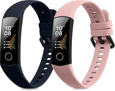 kwmobile 2x horlogebandjes geschikt voor HONOR Band 5 / Band 4 bandje - Smartwatch bandjes van TPU - Activity tracker horloge band in donkerblauw / oudroze