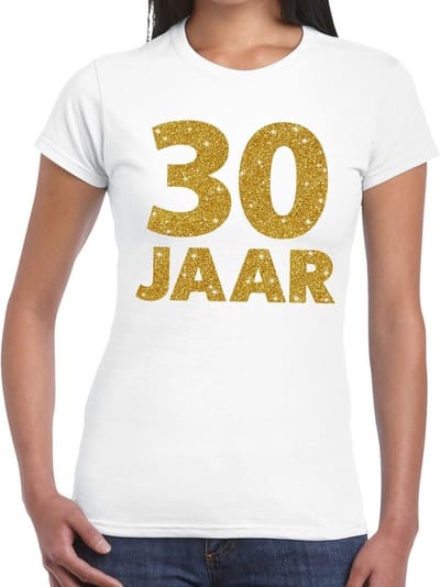 30 jaar goud glitter verjaardag t-shirt wit dames - verjaardag / jubileum shirts XS