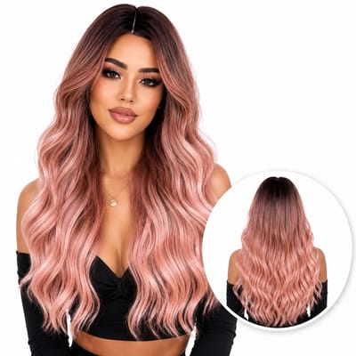 SassyGoods Roze Pruik - Pruiken Dames Lang Haar - Wig - Haarstuk - Wasbaar - 70 cm