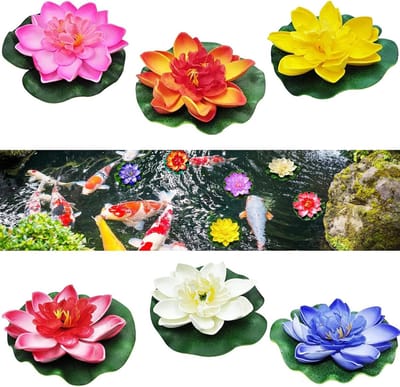 SnelShoppen - 6 Stuks Drijvende Kunststof Waterlelies Lotusbloemen 10cm - Vloeiende Planten voor Tuin, Aquarium, Vijver, Decoratie in 6 Kleuren