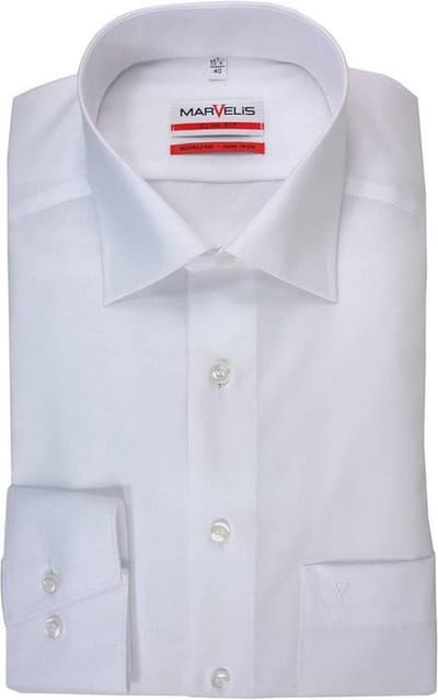 MARVELIS modern fit overhemd - wit - Strijkvrij - Boordmaat: 40