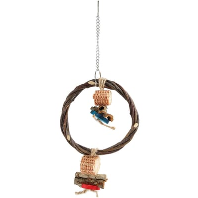 Perchoir Balançoire en Bois pour Oiseau Branche Anneau Tissé Colorant Alimentaire Coloré Perroquet Jouet Balançoire Suspendue pour S black