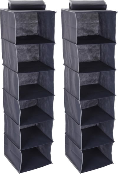 Storage Solutions Kast organizer - 2x stuks - 6 vaks - antraciet - 30 x 30 x 120 cm - ruimtebesparend