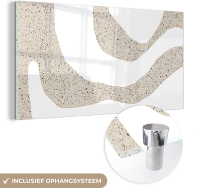 MuchoWow® Glasschilderij 40x20 cm - Schilderij acrylglas - Abstract - Terrazzo - Design - Beige - Foto op glas - Schilderijen