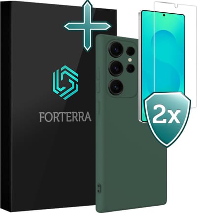 Hoesje Met 2x Screenprotector - Geschikt voor Samsung Galaxy S25 Ultra - Sterk & Shockproof - Telefoon Hoes - Back Cover - Siliconen Case - Donkergroen