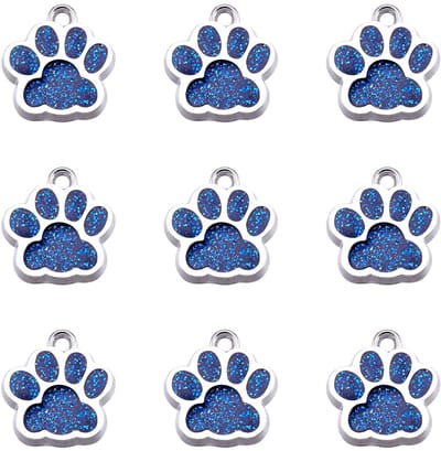 10 stuks katten- en hondenpoot geluksbrenger hanger legering emaille puppy kitten beer dier voetafdruk bedeltjes kralen met glitter poeder voor doe-het-zelf (DIY) sieraden maken, koningsblau