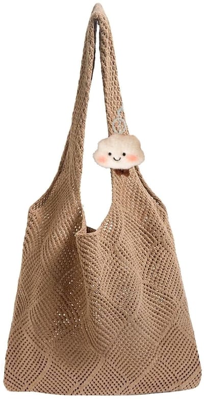 Dailygoods - Strandtas voor dames, hol, retro, schoudertas, gebreid, zomer, casual, groot, strandtas voor feestjes, reizen, winkelen