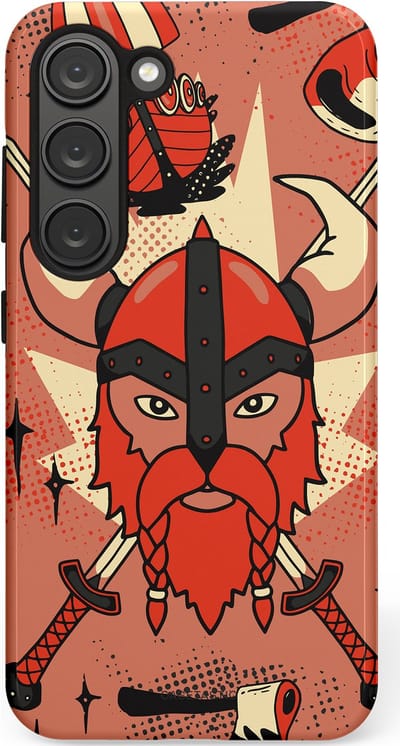 Casetastic Hoesje Geschikt voor Samsung S23 - Stijlvolle Beschermende Duo-layer Case - Gehoornde Strijder