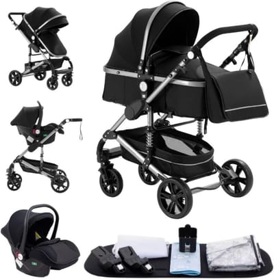3-in-1 Kinderwagen - Combi Kinderwagen Baby Walker - Veilig Vervoer Baby - Dubbel Schokdempingssysteem - Tot 25 kg - Zwart