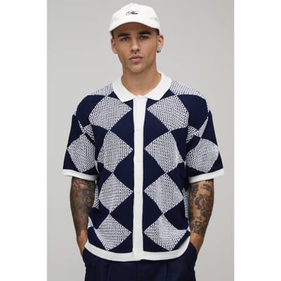 Gebreid Shirt Met Ontspannen Pasvorm En Open Haaksteek | Navy | Size XS