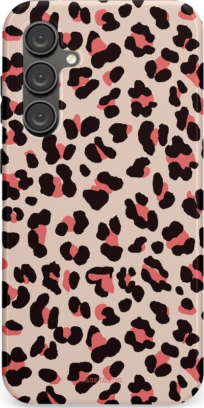 Casetastic hoesje geschikt voor Samsung Galaxy S23 FE - Dubbellaagse bescherming - Tropische Panter - Fashion Case - Zand Zwart Koraal