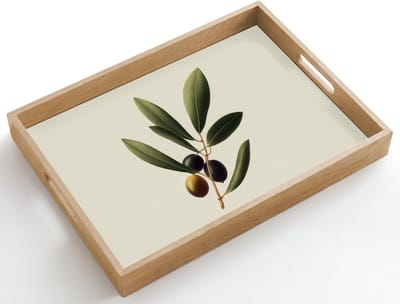 Dienblad hout 50x35 cm - Schootdienblad - Olijftak - Donkergroen - Olijven - Borrelplank rechthoek - Plateau dienbladen
