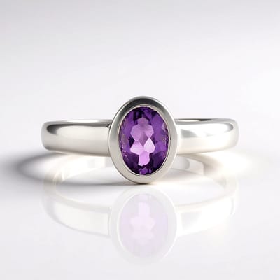 Cavill - Zilveren ring 925 Sterling zilver geplatineerd met Uruguay amethist 0,609 ct ovaal - stijlvolle bezelzetting paarse edelsteen ring maat 17-21
