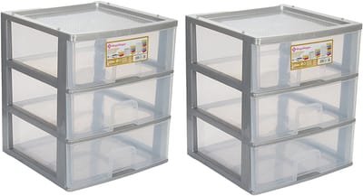 Hega Hogar Ladeblokje - 2x - 3 lades - grijs - kunststof - 38 x 38 x 44 cm - ladekastje
