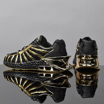 Chaussures de course sur route pour hommes avec coussin d'air, tissage respirant, chaussures de sport de marche légères et à la mode, or et argent st 44 black
