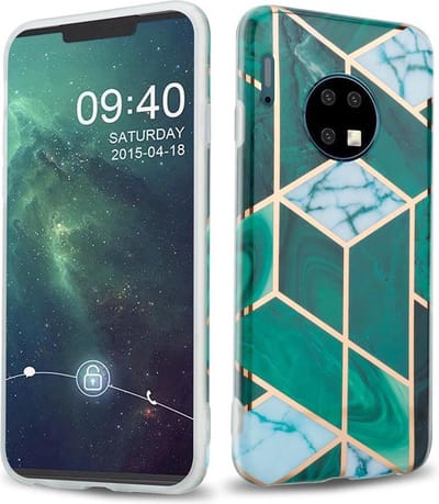 Cadorabo Hoesje geschikt voor Huawei MATE 30 in Donkergroen Wit Goud Marmer No. 6 - Beschermhoes gemaakt van TPU siliconen Case Cover met mozaïek motief