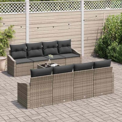 vidaXL Bankstel met kussen met opslag 7 pcs Grijs poly rattan