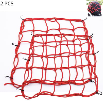 2 stuks - Elastisch bagagenet voor motorfietsen - Bagagenet - met 6 verstelbare metalen haken - geschikt voor motorfietsen, fietsen en ATV's - geschikt voor het vastzetten van helmen en bagage - rood - 40×40cm