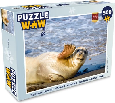 Puzzel Zeehond - Grappig - Zwaaien - Kinderen - Jongens - Meisjes - Kindje - Legpuzzel - Puzzel 500 stukjes