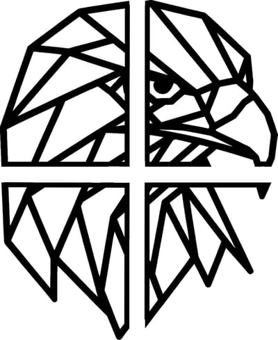 Adelaar schuin line-art wanddecoratie – dierenkop wandbord – groot 76×62 cm – 4-delig – populierenhout zwart