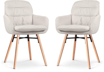 Nolon Nena-Mia Eetkamerstoelen Set van 2 Beige - met Armleuning - Stof - Hoge Rugleuning - Houten Poten - Naturel