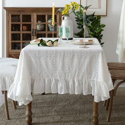 Frans Ruche Katoen wit Tafelkleed, Thee Tafel Decoratie, Rechthoekige Tafelkleed Voor Keuken Bruiloft Dinerfeest Decor 120x160cm