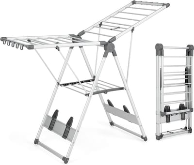 Inklapbaar Droogrek Aluminium met Verstelbare Vleugels en Schoenplaatsen - Binnen & Buiten