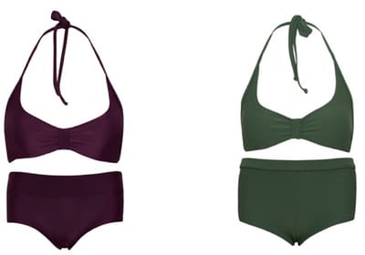 Set van 2 bikini hipster broekje en haltertopje Aubergine / Groen 140-146