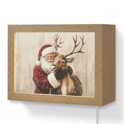 Wandlamp 20x15 cm - Oplaadbaar - Kerstman - Rendier - Sneeuw - Kleurrijk - Wandlampen binnen woonkamer - Slaapkamer lamp met kabel - Decoratieve nachtlamp - Vloerlamp snoer