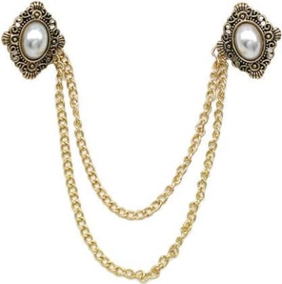 Fako Bijoux® - Vestsluiting - Vestclip - Sjaalspeld - Vestklem - Broche - Parels - Goudkleurig