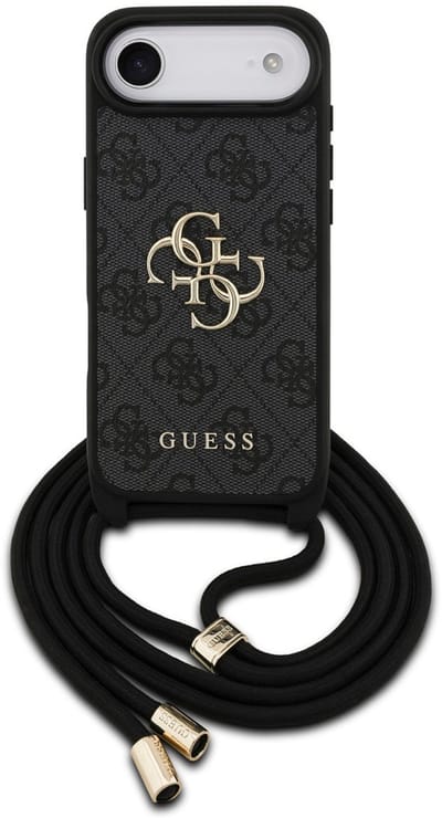 Guess Back Cover - iPhone 17 Air - Zwart - Luxe monogram - Inclusief koord voor handsfree gebruik
