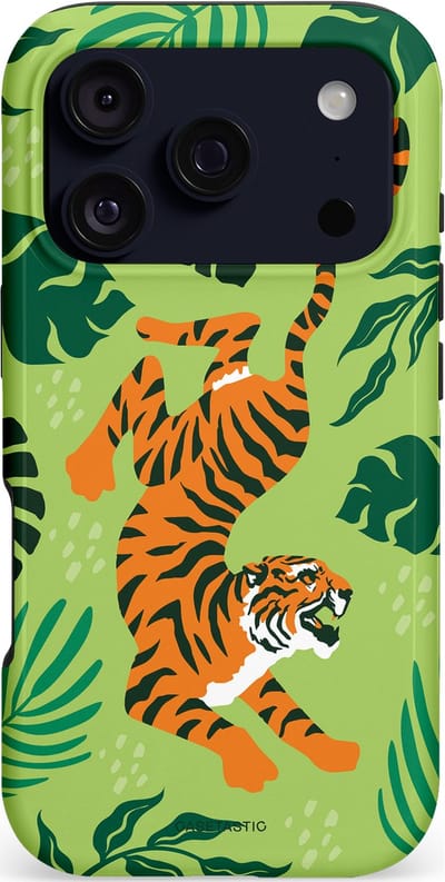 Casetastic hoesje geschikt voor Apple iPhone 17 Pro - MagSafe - Dubbellaagse bescherming - Tijgerwoud - Fashion Case - Olijfgroen Goud