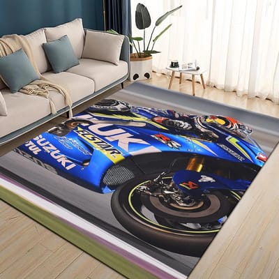 3D Raceauto S-SUZUKI Logo Motorfiets Tapijt Vloerkleed voor Woonkamer Slaapkamer Huis Sofa Decoratie, Kinderen spelen Antislip Vloermat 80*120cm