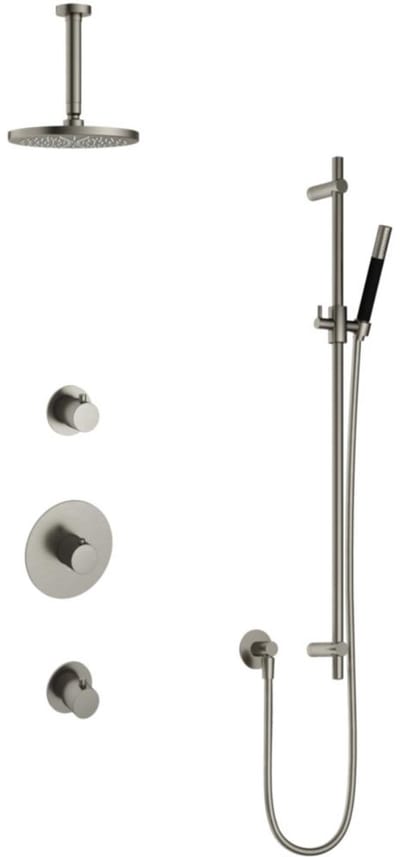 Hotbath Cobber - Inbouw Regendoucheset - Geborsteld Nikkel - 2 Stopkranen - Thermostatisch - Plafondbuis 15 cm - Hoofddouche 200 mm - Staafhanddouche - Glijstang 900 mm - Waterbesparend