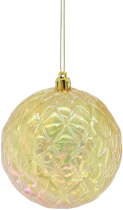 Kersthanger – Kerstbal Kunststof Geel 15×15 cm – Luxe Glanzende Ornament Bal met Ruit-Relief – Lichtgewicht – Kerstdecoratie