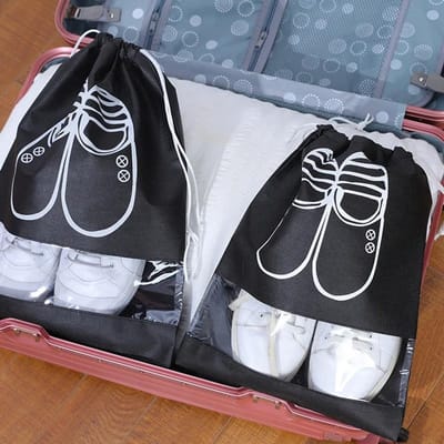 Housse de chaussures portable étanche à cordon, sac de rangement anti-poussière, pochette de voyage multifonctionnelle 36X26.5cm  1PCS noir