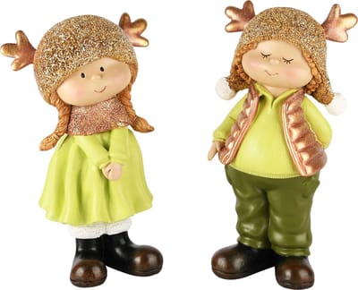Dekoratief | Winterkindje staand m/muts, groen, resina, 10x7x21cm, set van 2 stuks | A245106