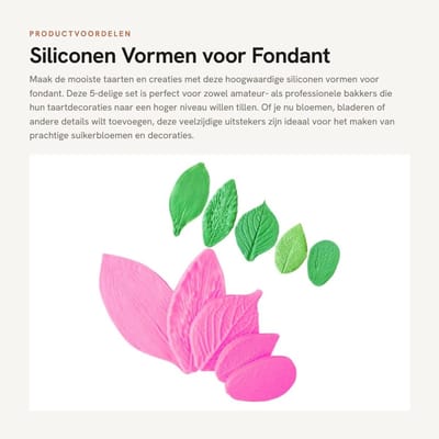 Dailygoods- Siliconen Vormen 5-delige Set - Taartdecoratie - Uitsteekvormen - Bladpatroon - Bloemenpasta - Voedselveilig en Duurzaam - Uitsteekvormpjes